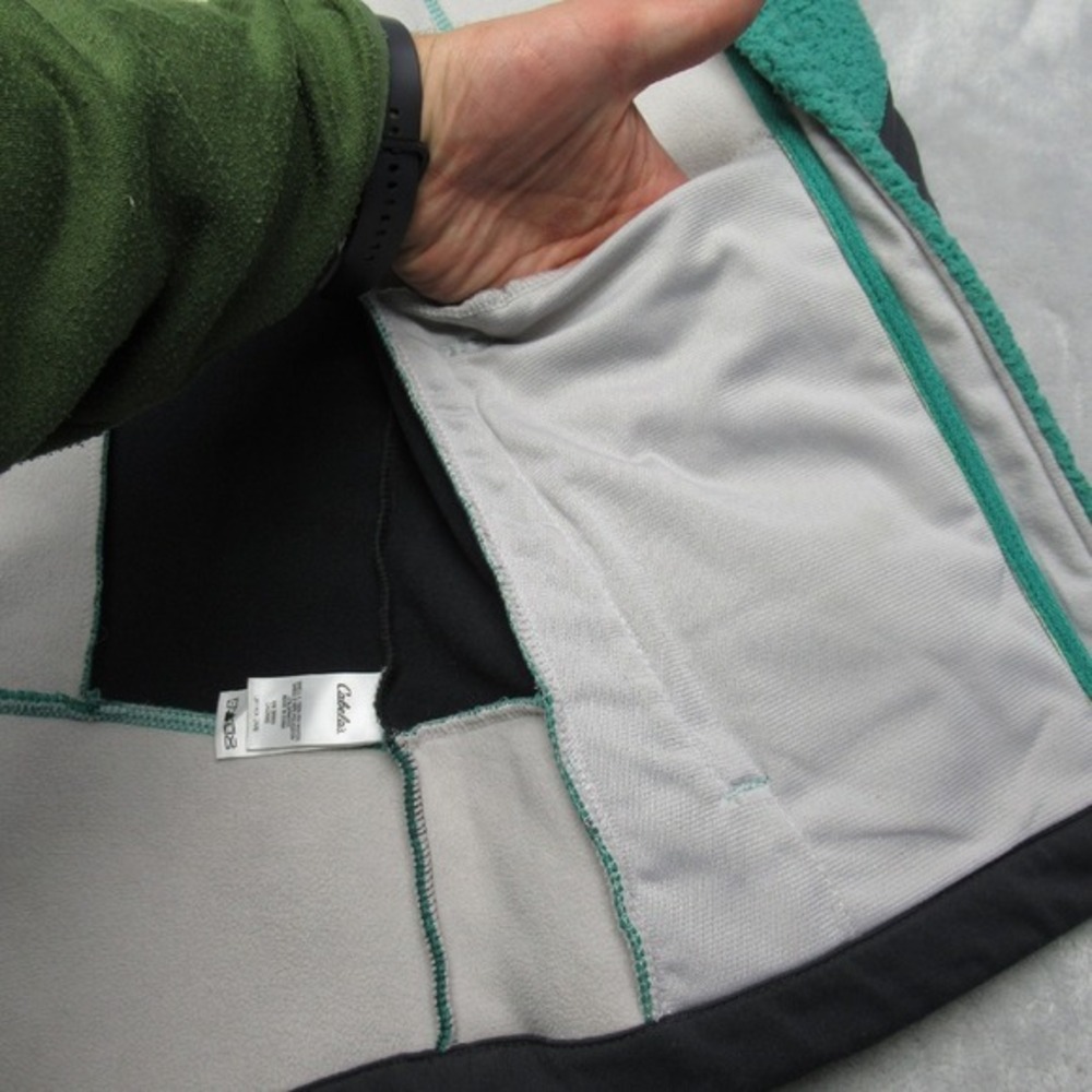 Cabelas Jacket Mens Small Green Black Tech Hiking Full Zip Pockets Sherpa Fleece - Picture 11 of 15